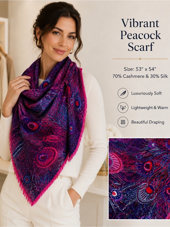 liberty Accessories - liberty Purple and Pink Peacock Feather Print Scarf